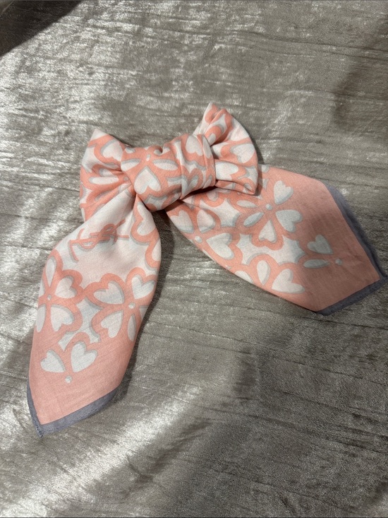 Yves Saint Laurent Accessories - Yves Saint Laurent Peach and White Heart Motif Scarf Bow